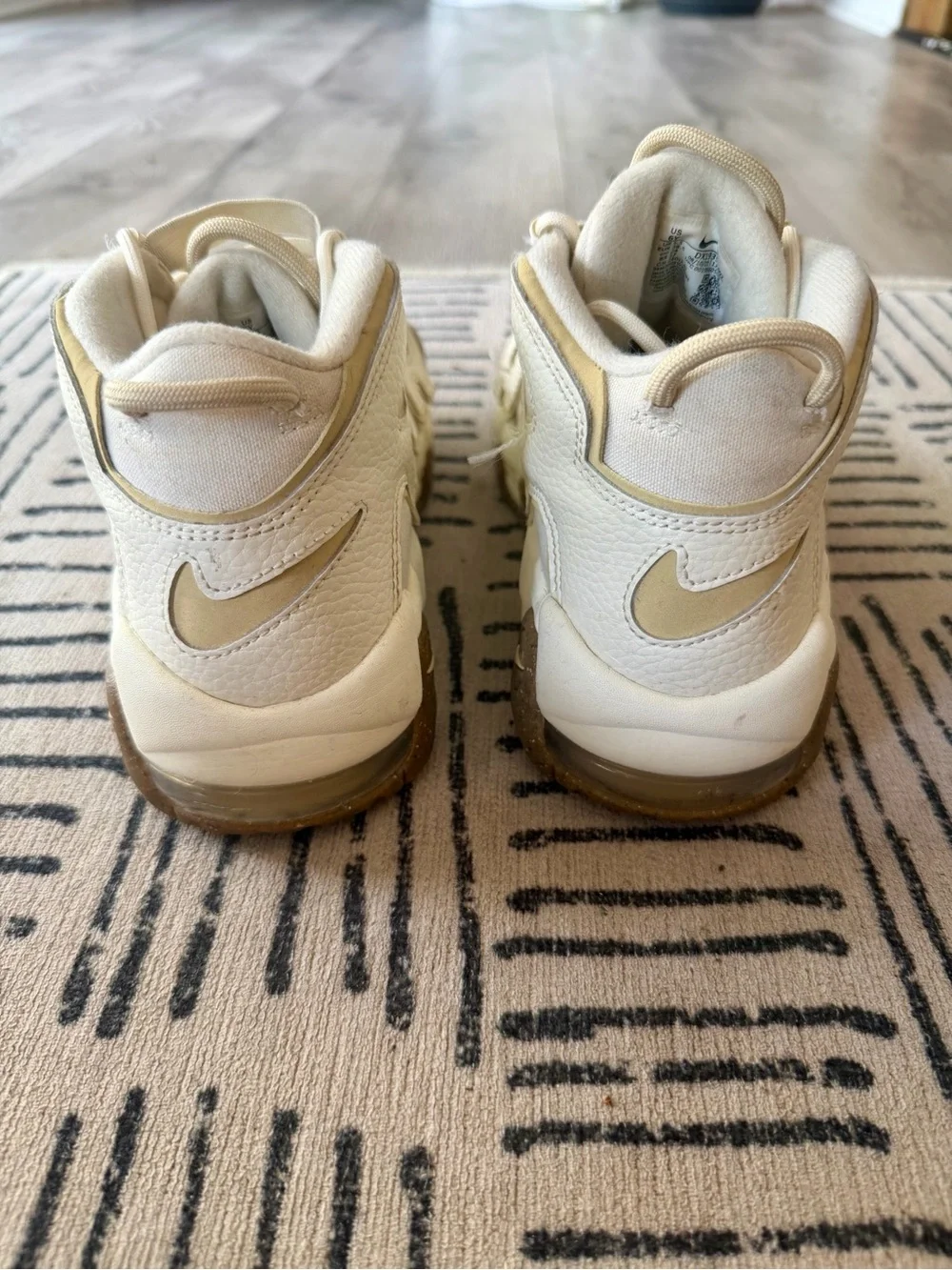 Nike Kids White and Tan Air More Uptempo Sneakers